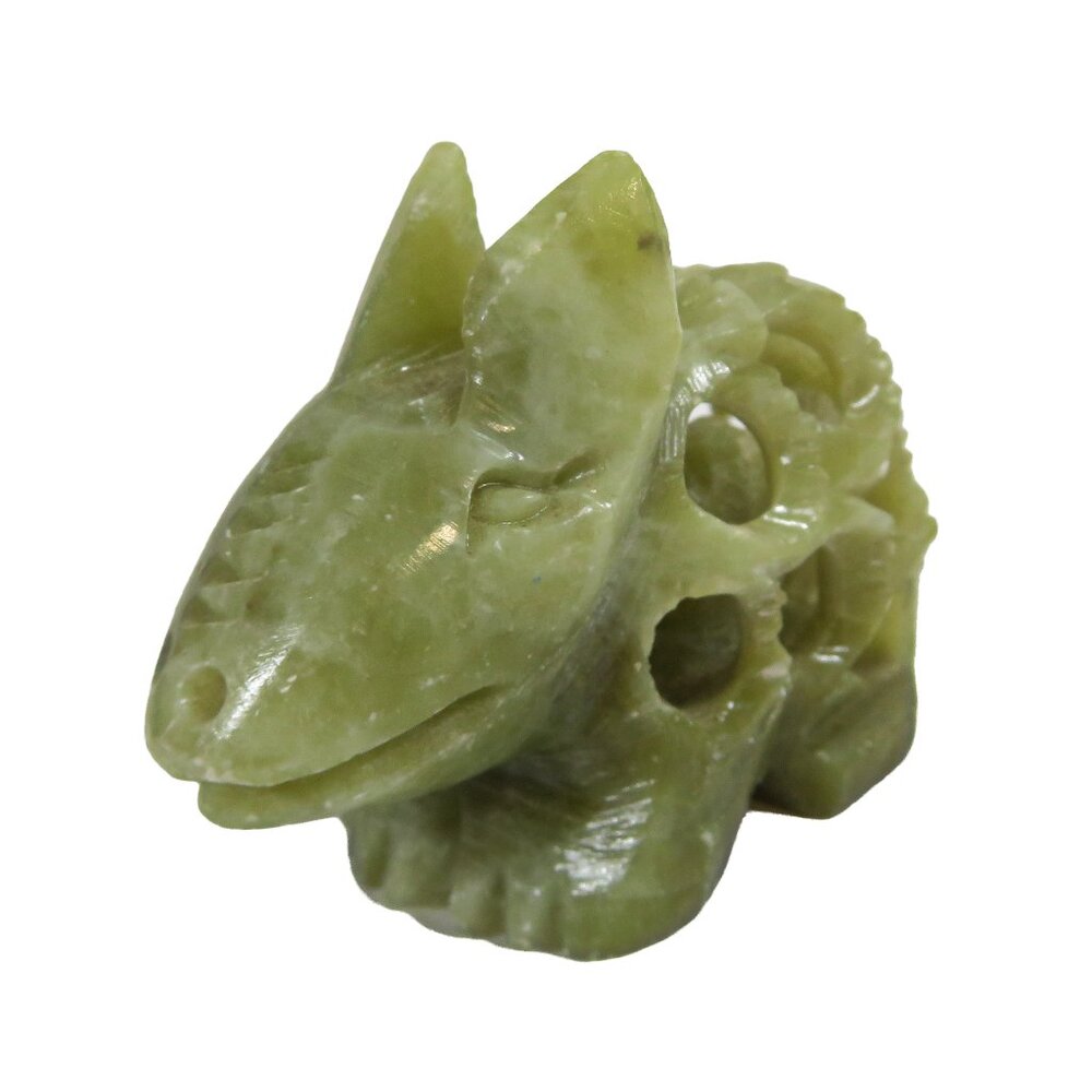 Vintage Hand Carved Green Soap Stone Bunny Rabbit Baby Inside INDIA 2.5” x 1.75"